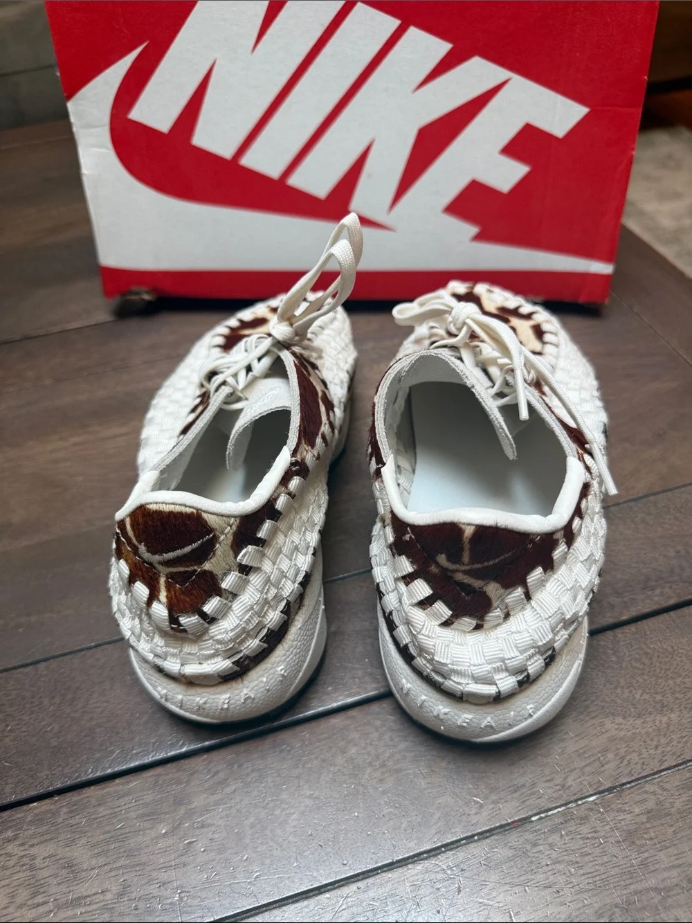 Nike Women’s White & Brown Giraffe-Print Woven Sneakers